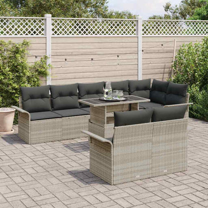 Garten-Sofa-Set mit Kissen 9 pcs Hellgrau Poly Rattan