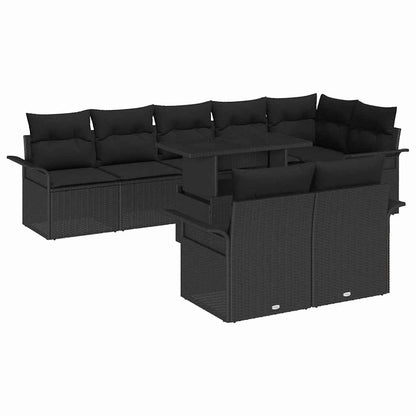 Garten-Sofa-Set mit Kissen 9 pcs Schwarz Poly Rattan