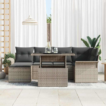 Garten-Sofa-Set mit Kissen 7 pcs Grau Poly Rattan