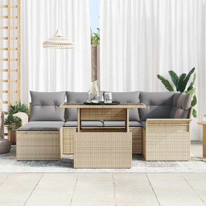 Garten-Sofa-Set mit Kissen 7 pcs Beige Poly Rattan