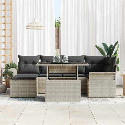 Garten-Sofa-Set mit Kissen 7 pcs Hellgrau Poly Rattan