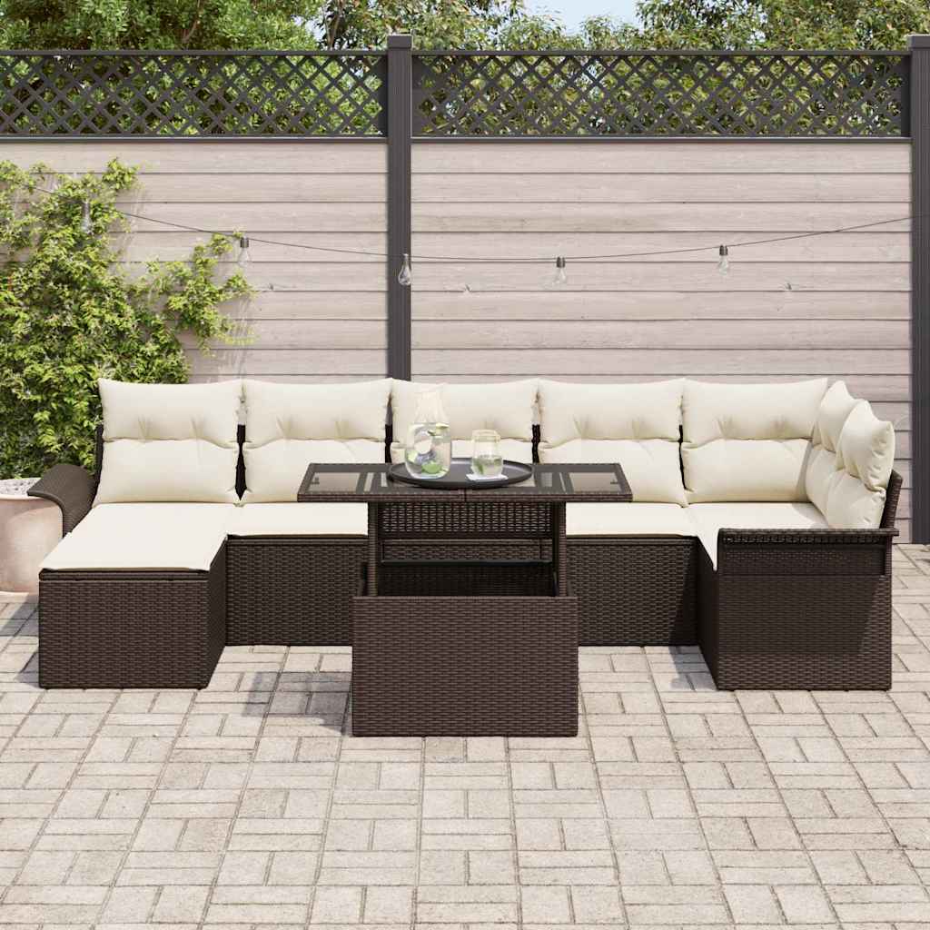 Garten-Sofa-Set mit Kissen 8 pcs Braun Poly Rattan