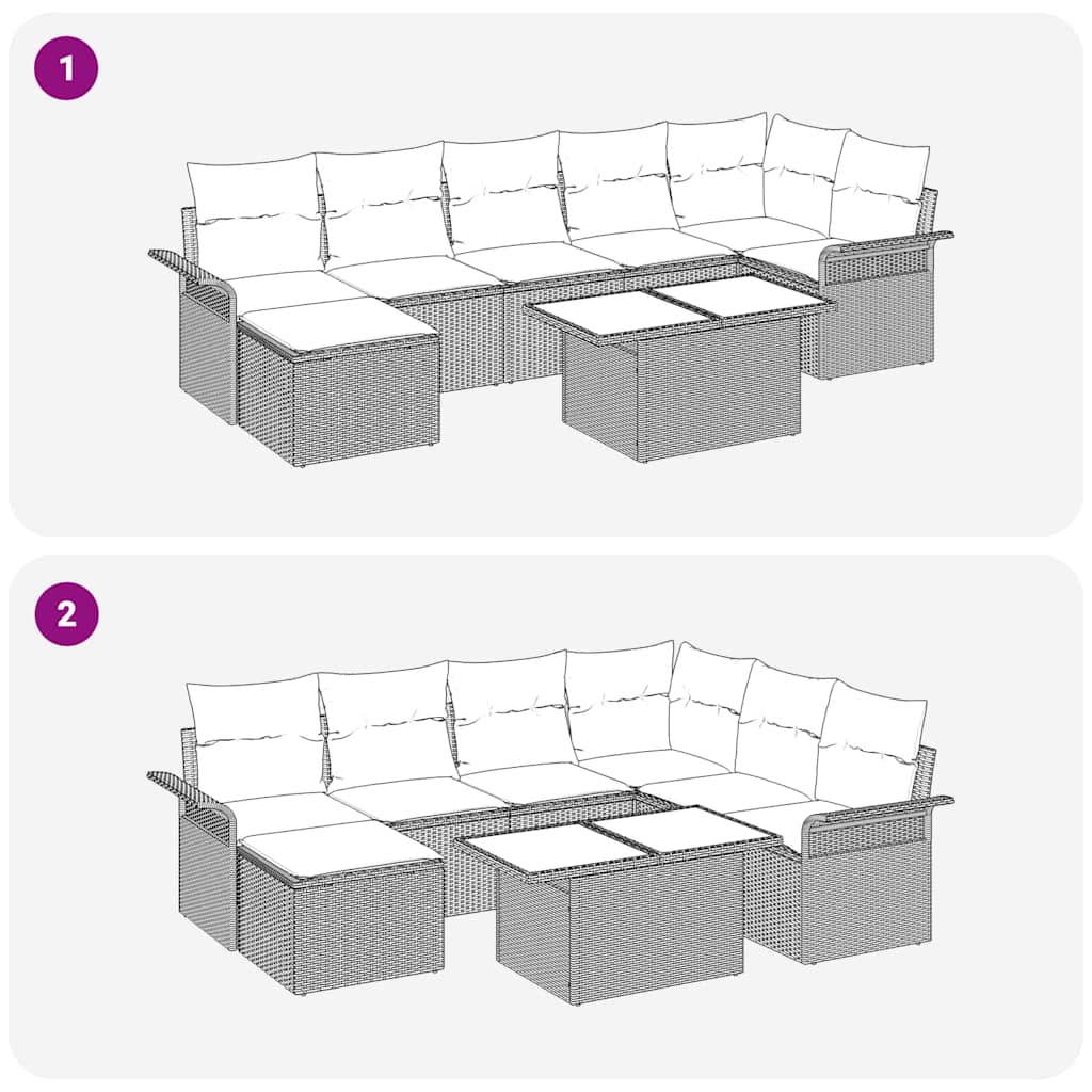 Garten-Sofa-Set mit Kissen 8 pcs Grau Poly Rattan