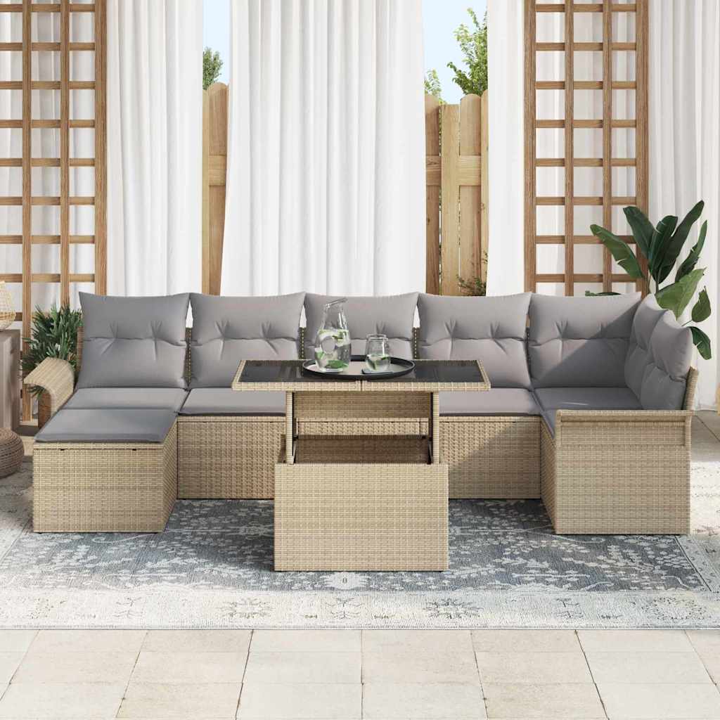 Garten-Sofa-Set mit Kissen 8 pcs Beige Poly Rattan