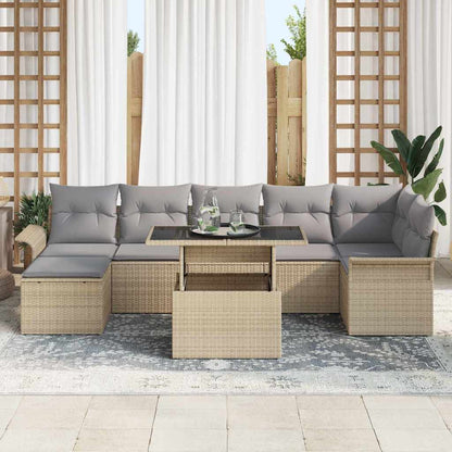 Garten-Sofa-Set mit Kissen 8 pcs Beige Poly Rattan