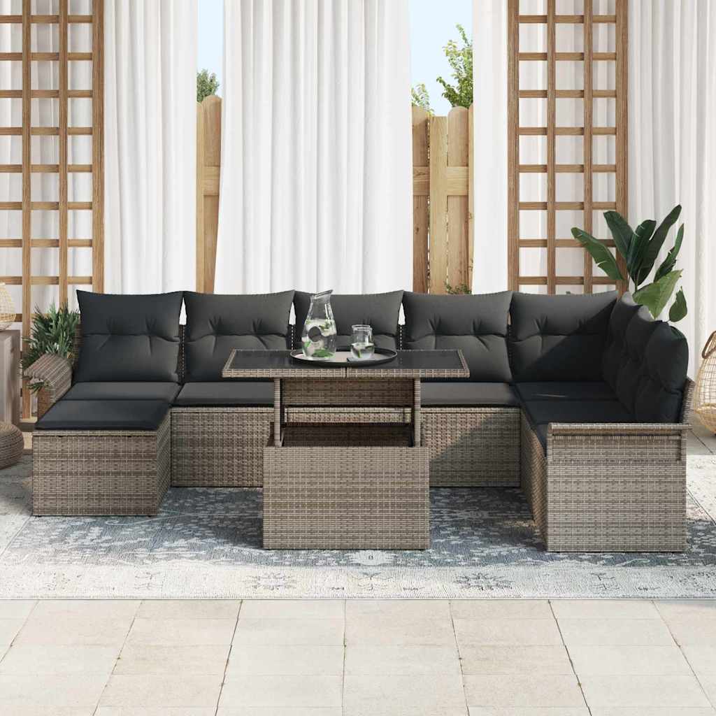Garten-Sofa-Set mit Kissen 9 pcs Grau Poly Rattan