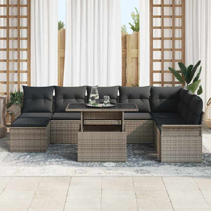 Garten-Sofa-Set mit Kissen 9 pcs Grau Poly Rattan