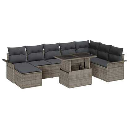 Garten-Sofa-Set mit Kissen 9 pcs Grau Poly Rattan