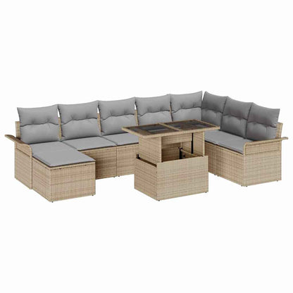 Garten-Sofa-Set mit Kissen 9 pcs Beige Poly Rattan