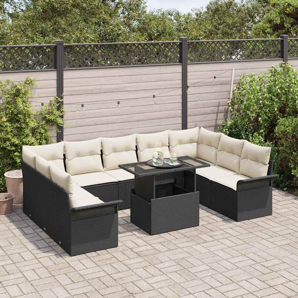 Garten-Sofa-Set mit Kissen 10 pcs Schwarz Poly Rattan