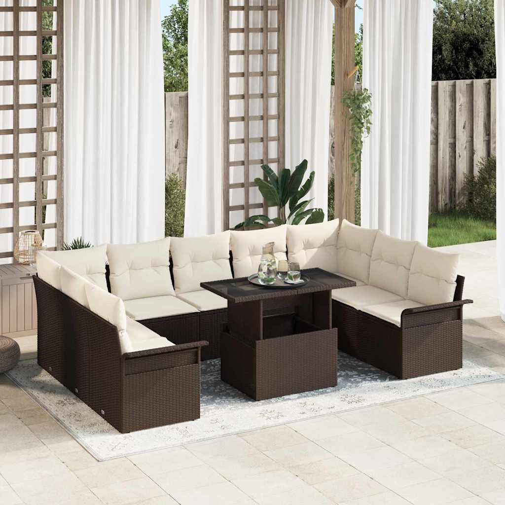 Garten-Sofa-Set mit Kissen 10 pcs Braun Poly Rattan