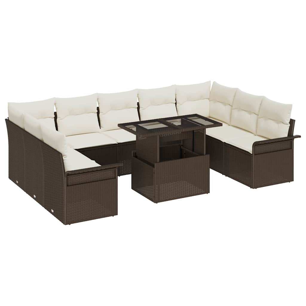 Garten-Sofa-Set mit Kissen 10 pcs Braun Poly Rattan