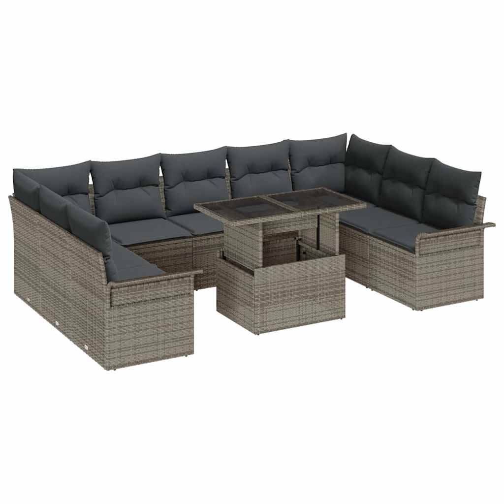 Garten-Sofa-Set mit Kissen 10 pcs Grau Poly Rattan