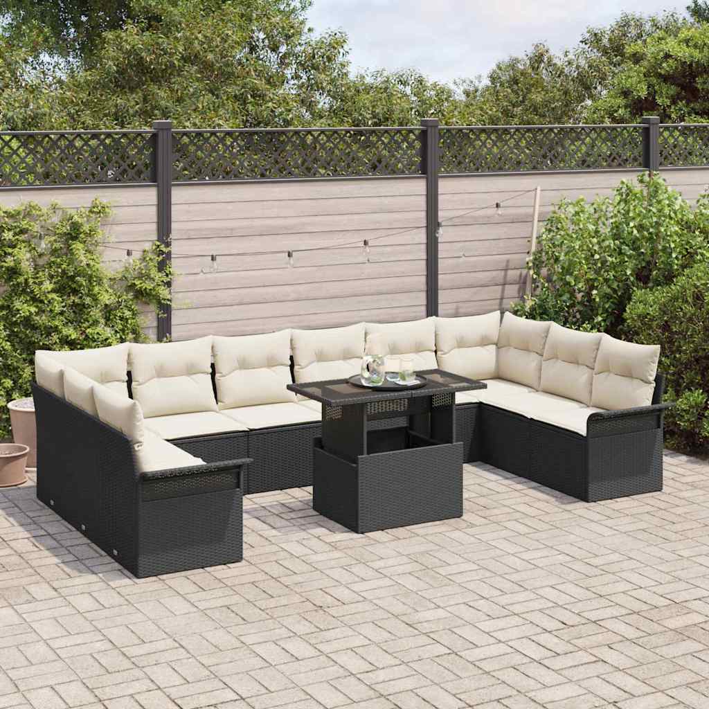 Garten-Sofa-Set mit Kissen 11 pcs Schwarz Poly Rattan
