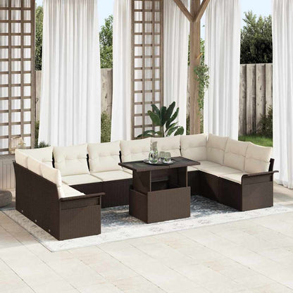Garten-Sofa-Set mit Kissen 11 pcs Braun Poly Rattan