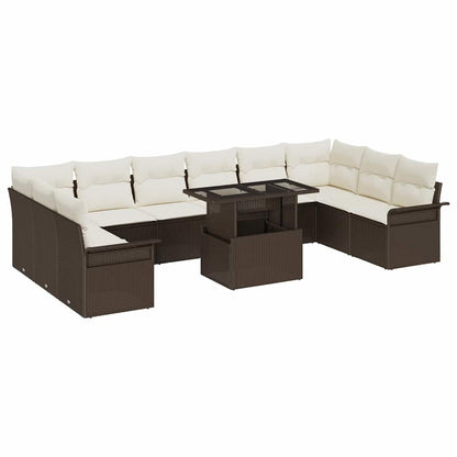 Garten-Sofa-Set mit Kissen 11 pcs Braun Poly Rattan