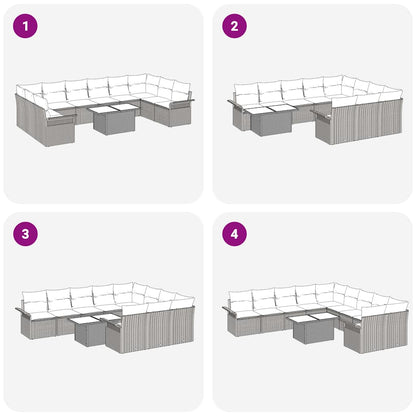 Garten-Sofa-Set mit Kissen 11 pcs Grau Poly Rattan