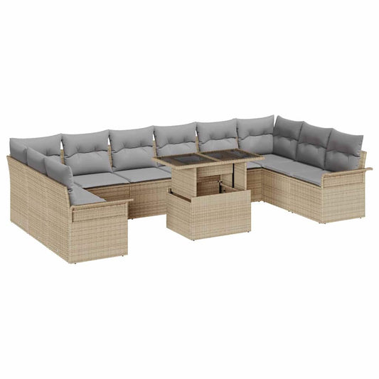 Garten-Sofa-Set mit Kissen 11 pcs Beige Poly Rattan