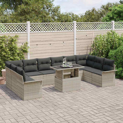 Garten-Sofa-Set mit Kissen 11 pcs Hellgrau Poly Rattan
