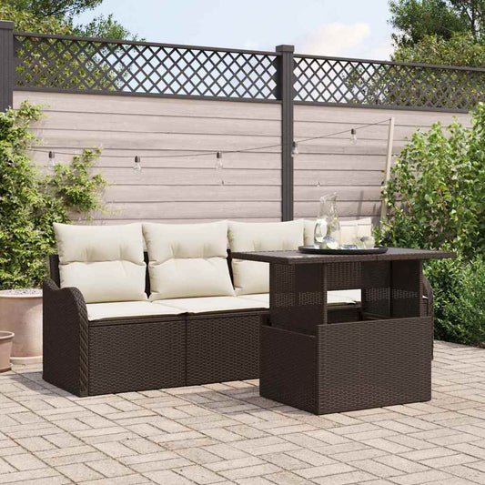 Garten-Sofa-Set mit Kissen 5 pcs Braun Poly Rattan