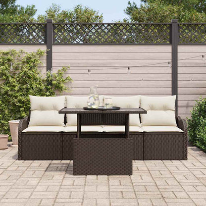 Garten-Sofa-Set mit Kissen 5 pcs Braun Poly Rattan