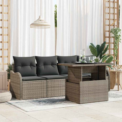 Garten-Sofa-Set mit Kissen 5 pcs Grau Poly Rattan