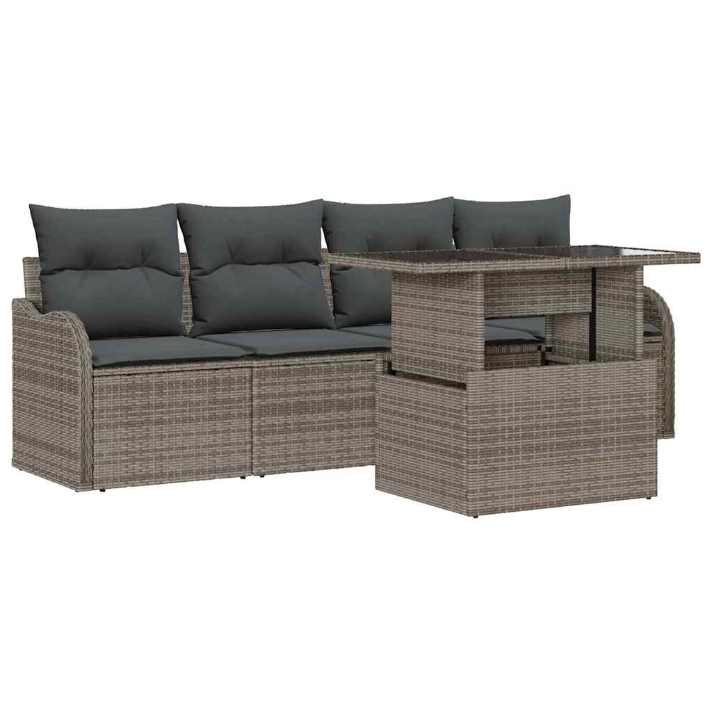 Garten-Sofa-Set mit Kissen 5 pcs Grau Poly Rattan