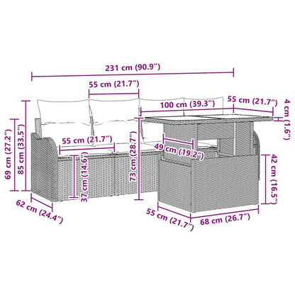 Garten-Sofa-Set mit Kissen 5 pcs Hellgrau Poly Rattan