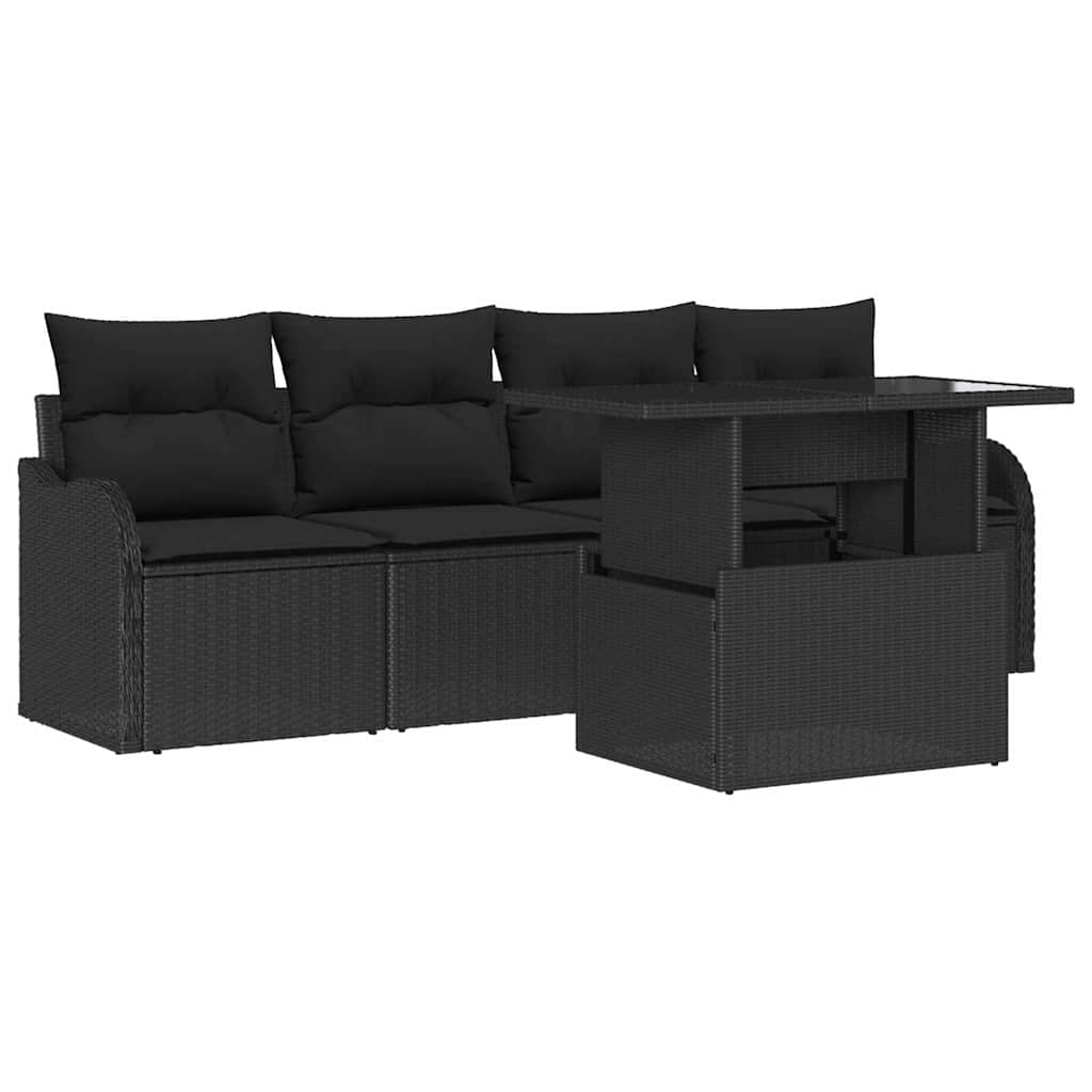 Garten-Sofa-Set mit Kissen 5 pcs Schwarz Poly Rattan