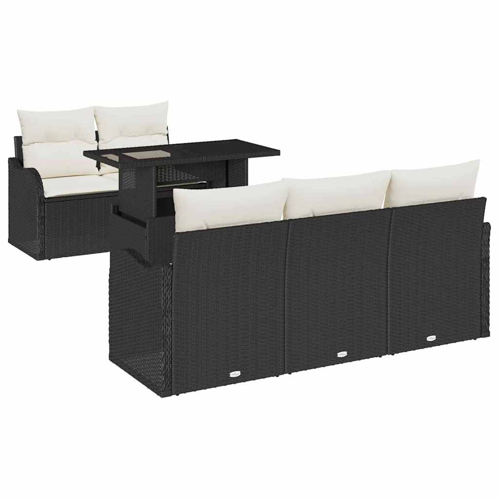 Garten-Sofa-Set mit Kissen 6 pcs Schwarz Poly Rattan