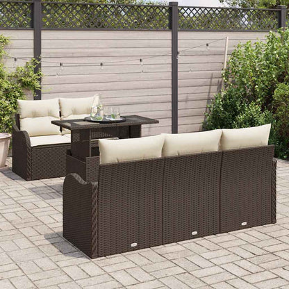 Garten-Sofa-Set mit Kissen 6 pcs Braun Poly Rattan