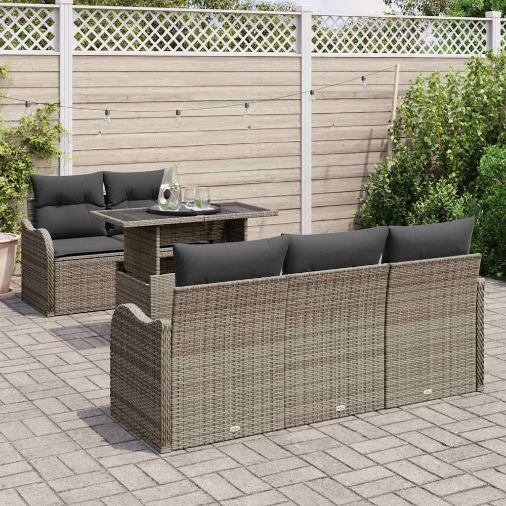 Garten-Sofa-Set mit Kissen 6 pcs Grau Poly Rattan