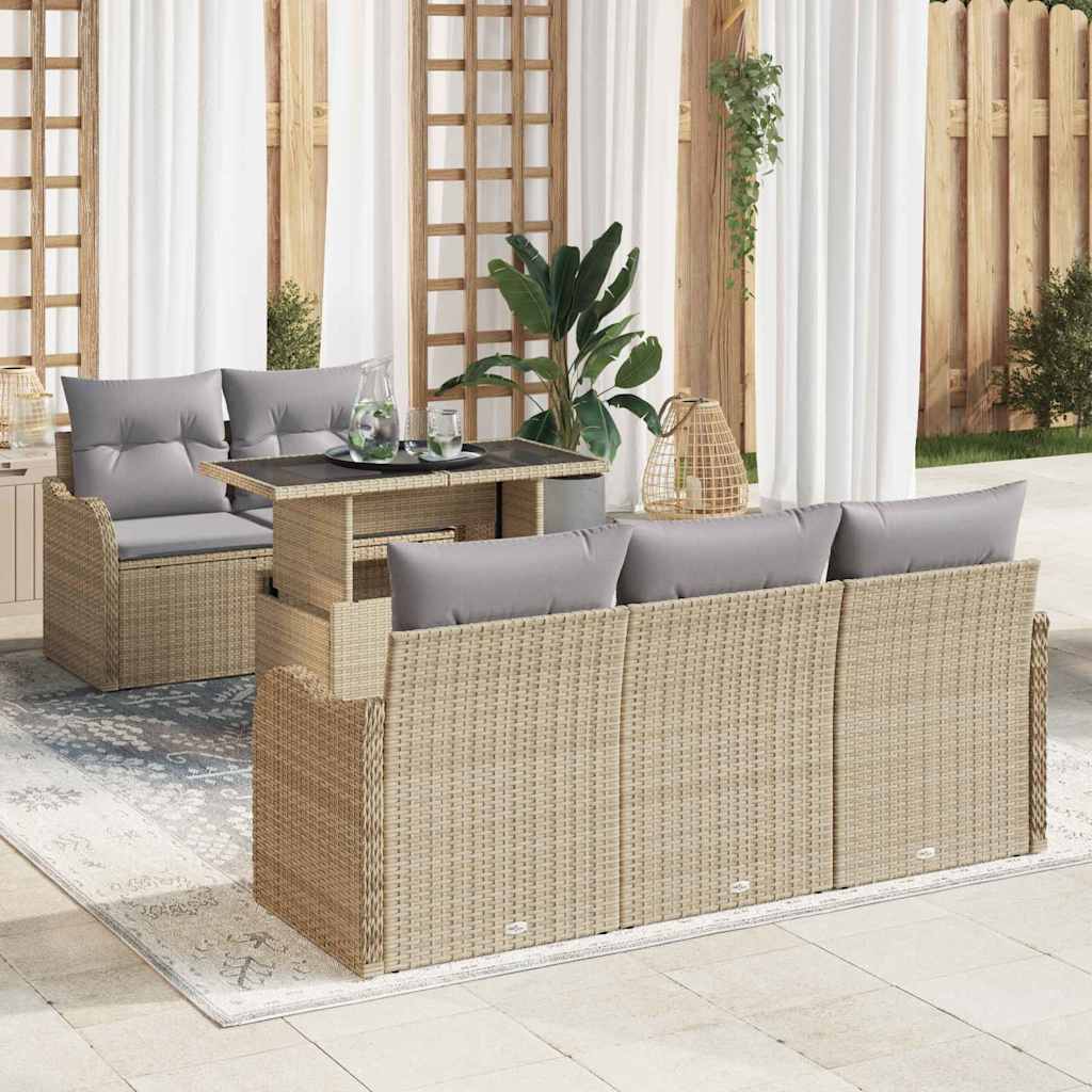 Garten-Sofa-Set mit Kissen 6 pcs Beige Poly Rattan