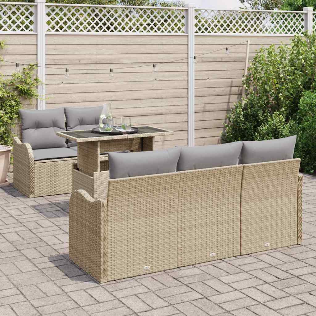 Garten-Sofa-Set mit Kissen 6 pcs Beige Poly Rattan