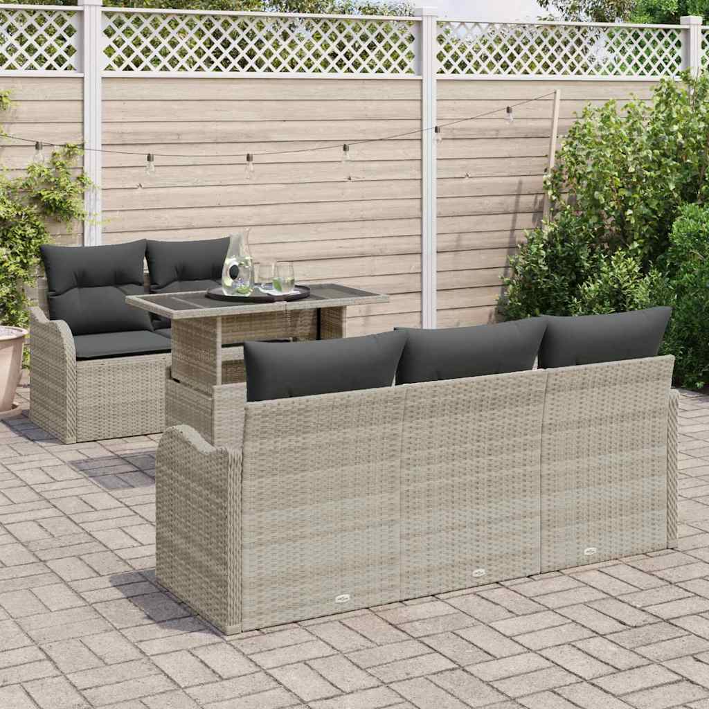 Garten-Sofa-Set mit Kissen 6 pcs Hellgrau Poly Rattan