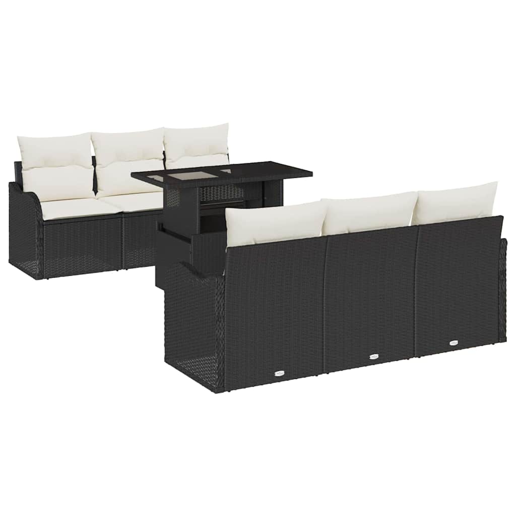 Garten-Sofa-Set mit Kissen 7 pcs Schwarz Poly Rattan