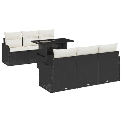Garten-Sofa-Set mit Kissen 7 pcs Schwarz Poly Rattan