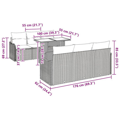 Garten-Sofa-Set mit Kissen 7 pcs Grau Poly Rattan