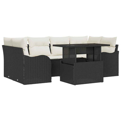 Garten-Sofa-Set mit Kissen 7 pcs Schwarz Poly Rattan
