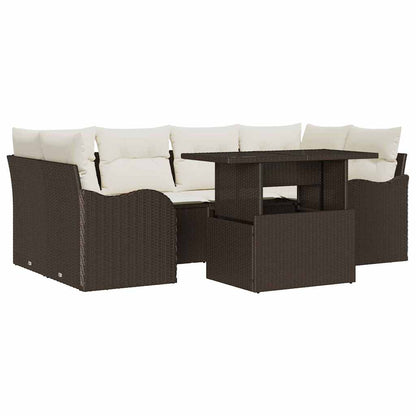 Garten-Sofa-Set mit Kissen 7 pcs Braun Poly Rattan