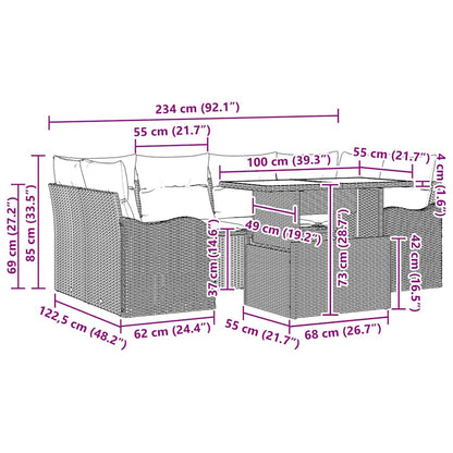 Garten-Sofa-Set mit Kissen 7 pcs Braun Poly Rattan