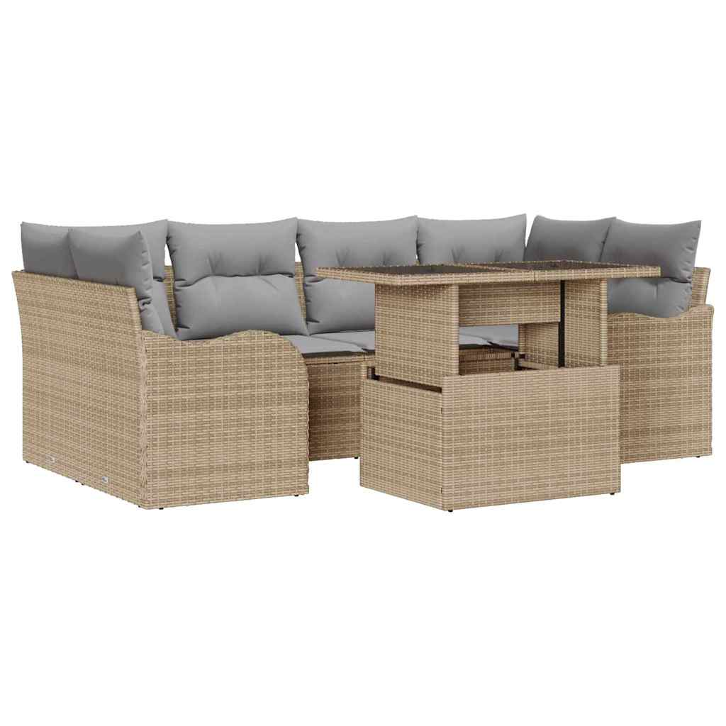 Garten-Sofa-Set mit Kissen 7 pcs Beige Poly Rattan