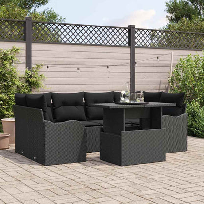 Garten-Sofa-Set mit Kissen 7 pcs Schwarz Poly Rattan