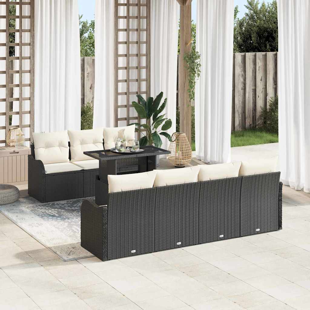Garten-Sofa-Set mit Kissen 8 pcs Schwarz Poly Rattan