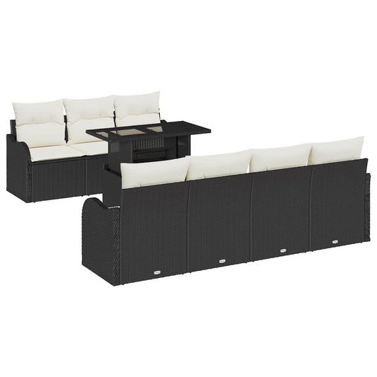 Garten-Sofa-Set mit Kissen 8 pcs Schwarz Poly Rattan