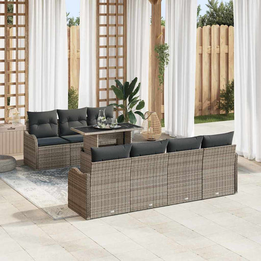 Garten-Sofa-Set mit Kissen 8 pcs Grau Poly Rattan