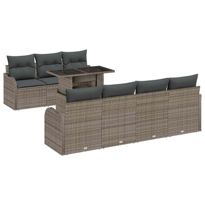 Garten-Sofa-Set mit Kissen 8 pcs Grau Poly Rattan