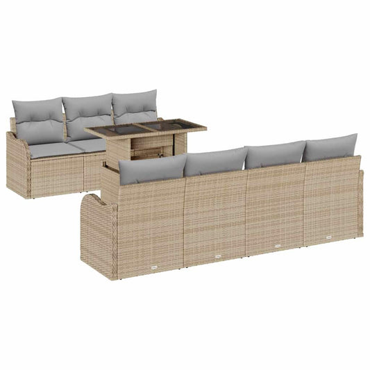 Garten-Sofa-Set mit Kissen 8 pcs Beige Poly Rattan