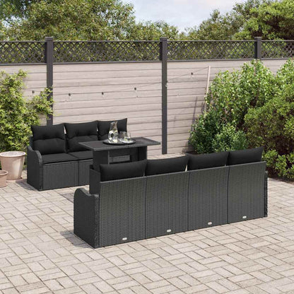 Garten-Sofa-Set mit Kissen 8 pcs Schwarz Poly Rattan