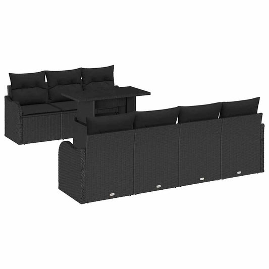 Garten-Sofa-Set mit Kissen 8 pcs Schwarz Poly Rattan